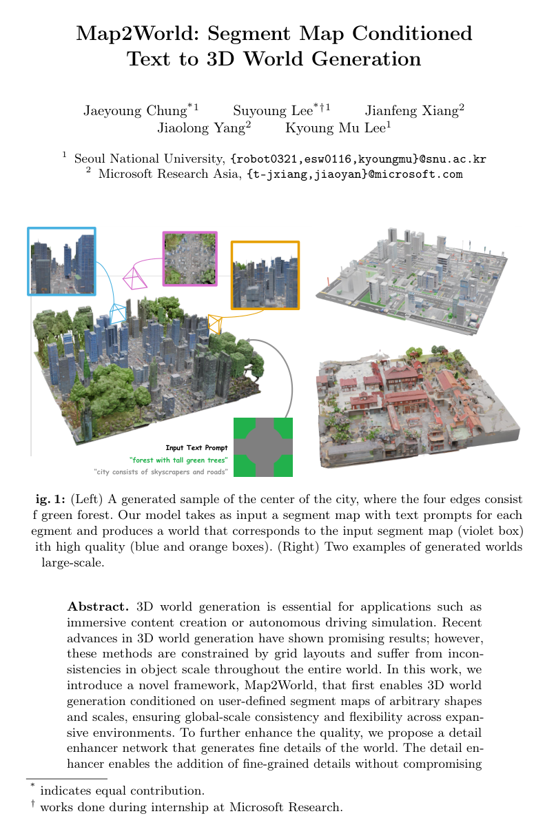 Cover for Map2World: Segment Map Conditioned Text to 3D World Generation