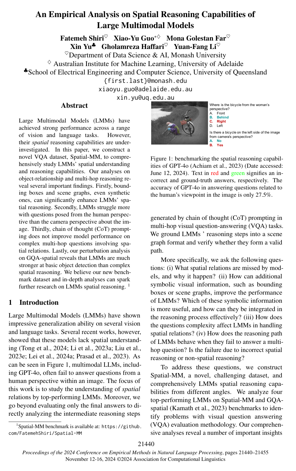 An Empirical Analysis on Spatial Reasoning Capabilities of Large Multimodal Models