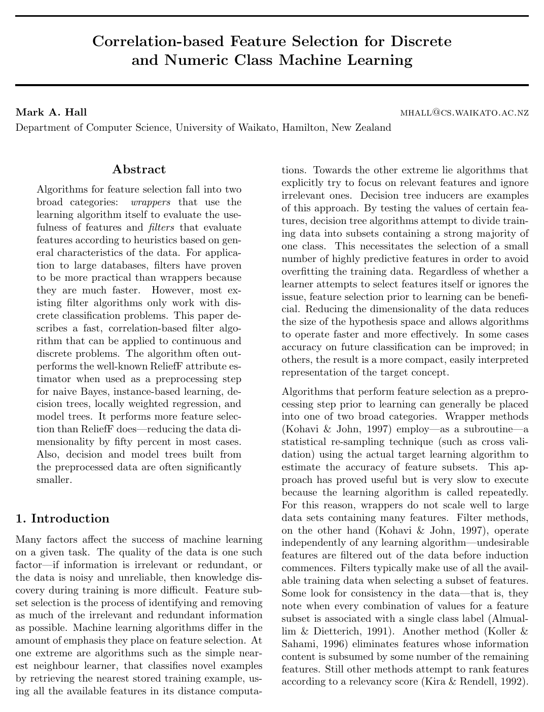 Cover for Correlation-based Feature Selection for Discrete and Numeric Class Machine Learning
