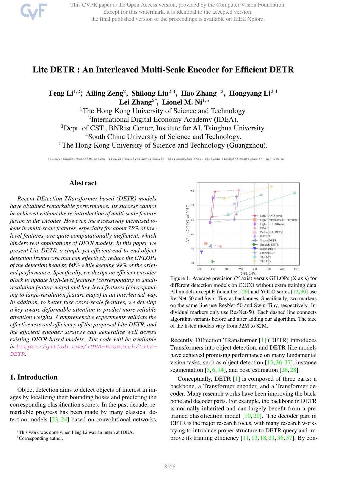 Lite DETR : An Interleaved Multi-Scale Encoder for Efficient DETR