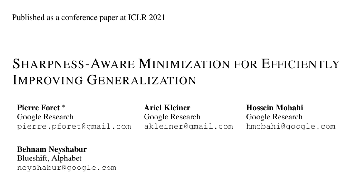 Sharpness-Aware Minimization for Efficiently Improving Generalization cover