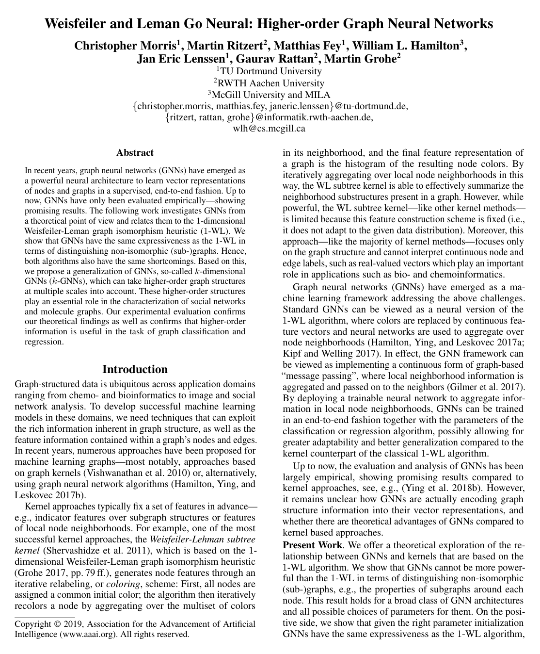 Weisfeiler and Leman Go Neural: Higher-Order Graph Neural Networks