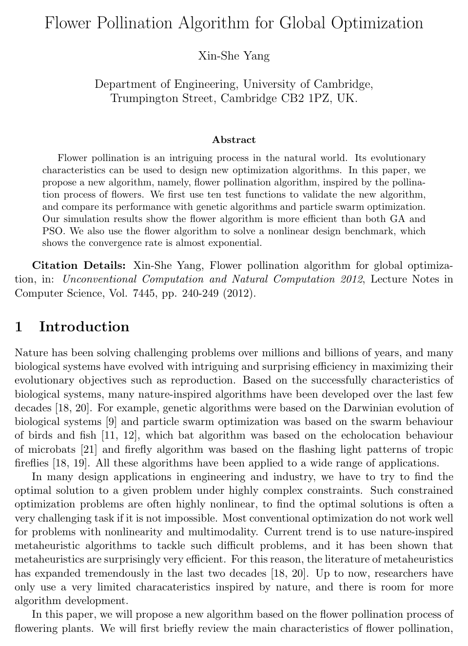 Flower Pollination Algorithm for Global Optimization