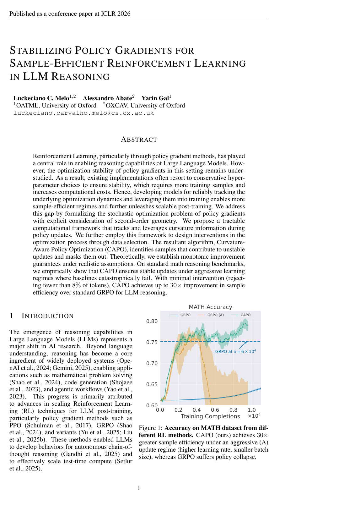 Stabilizing Policy Gradients for Sample-Efficient Reinforcement Learning in LLM Reasoning