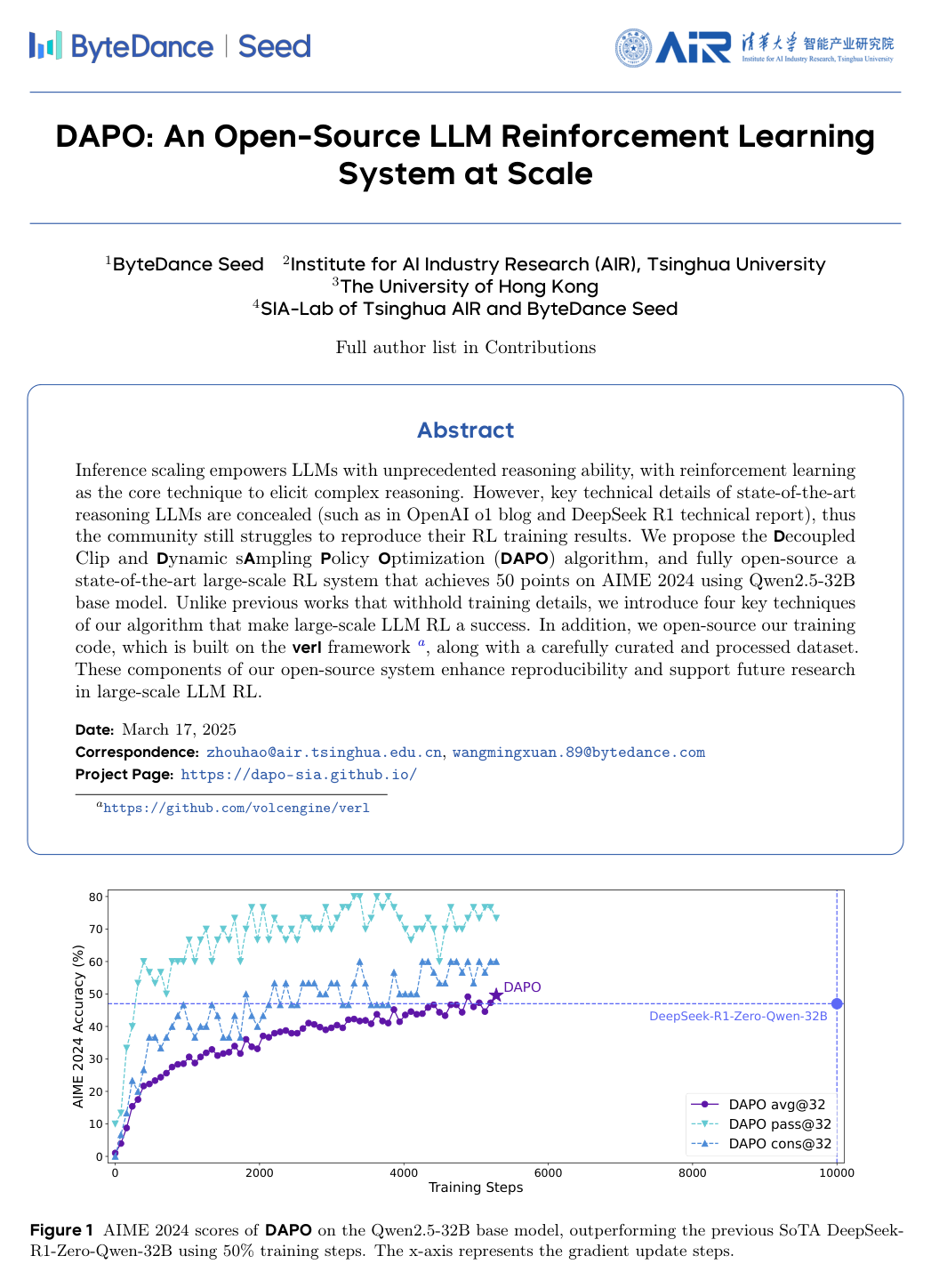 DAPO: An Open-Source LLM Reinforcement Learning System at Scale