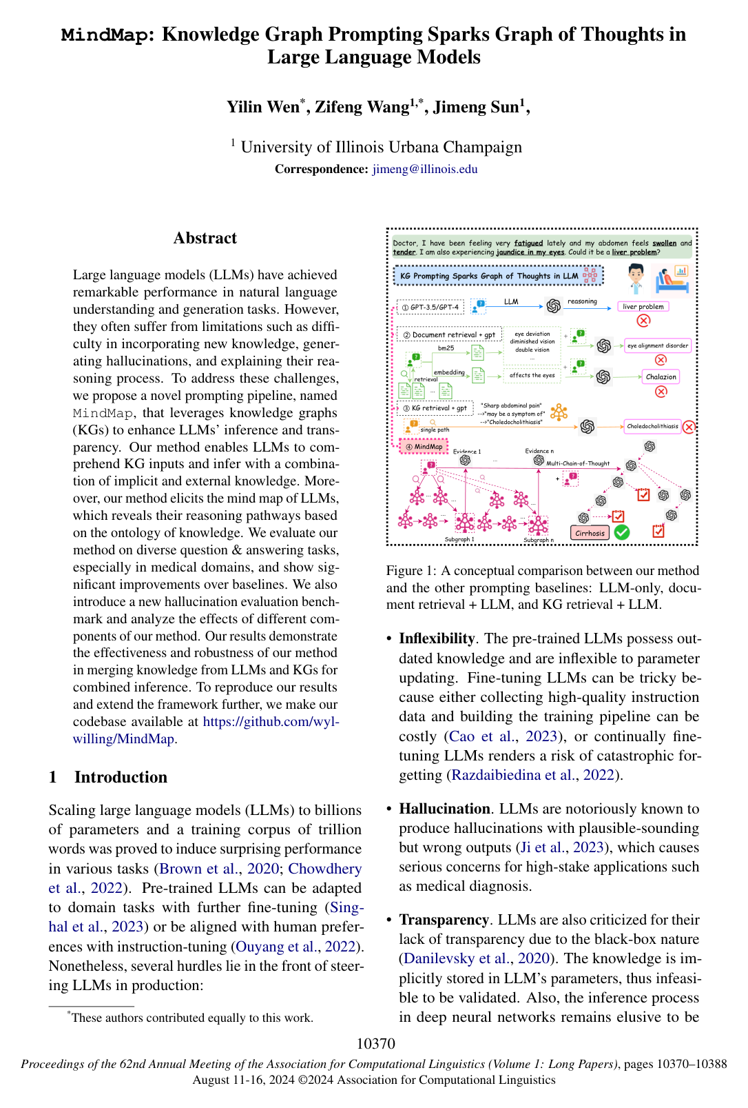 MindMap: Knowledge Graph Prompting Sparks Graph of Thoughts in Large Language Models