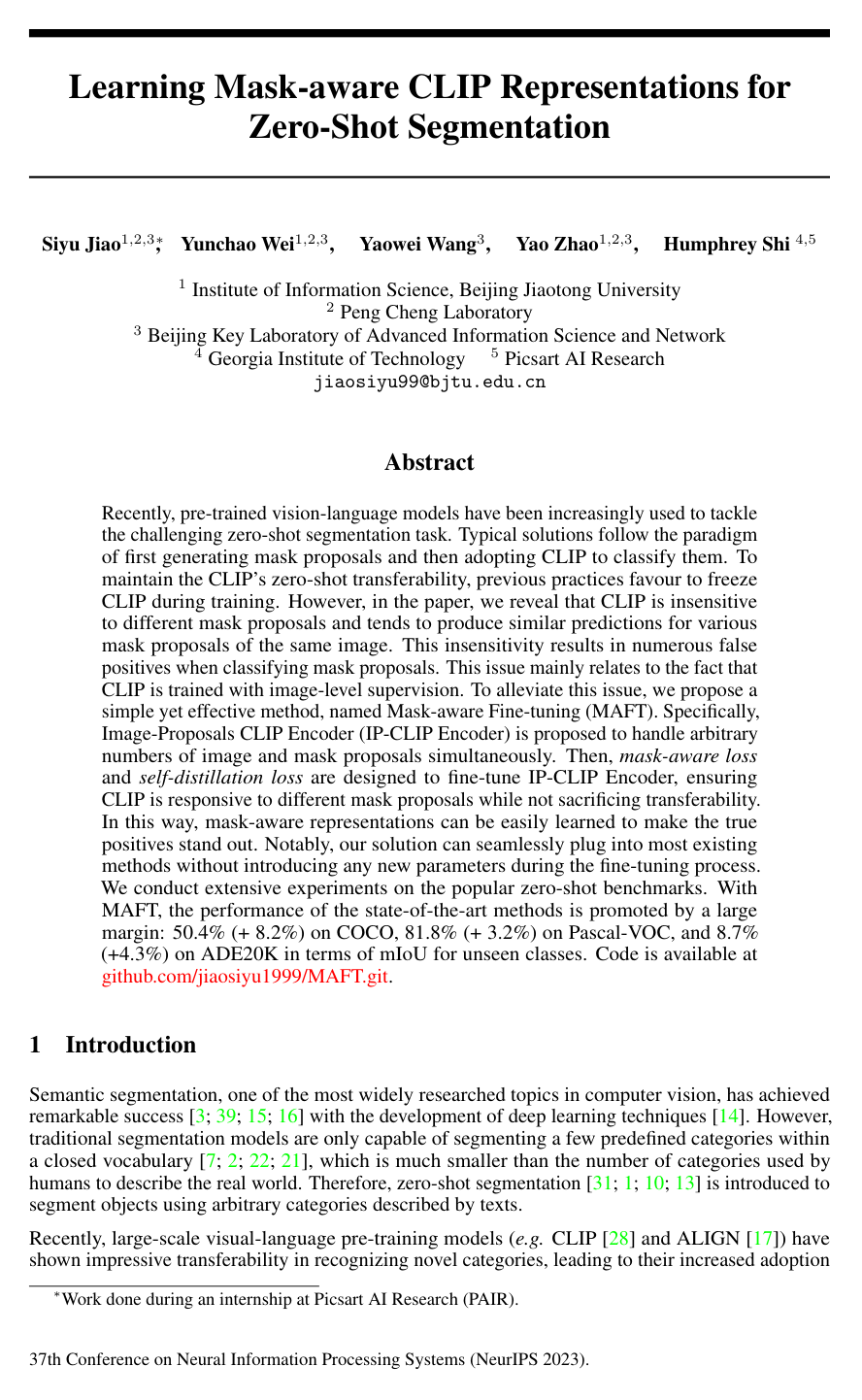 Learning Mask-aware CLIP Representations for Zero-Shot Segmentation