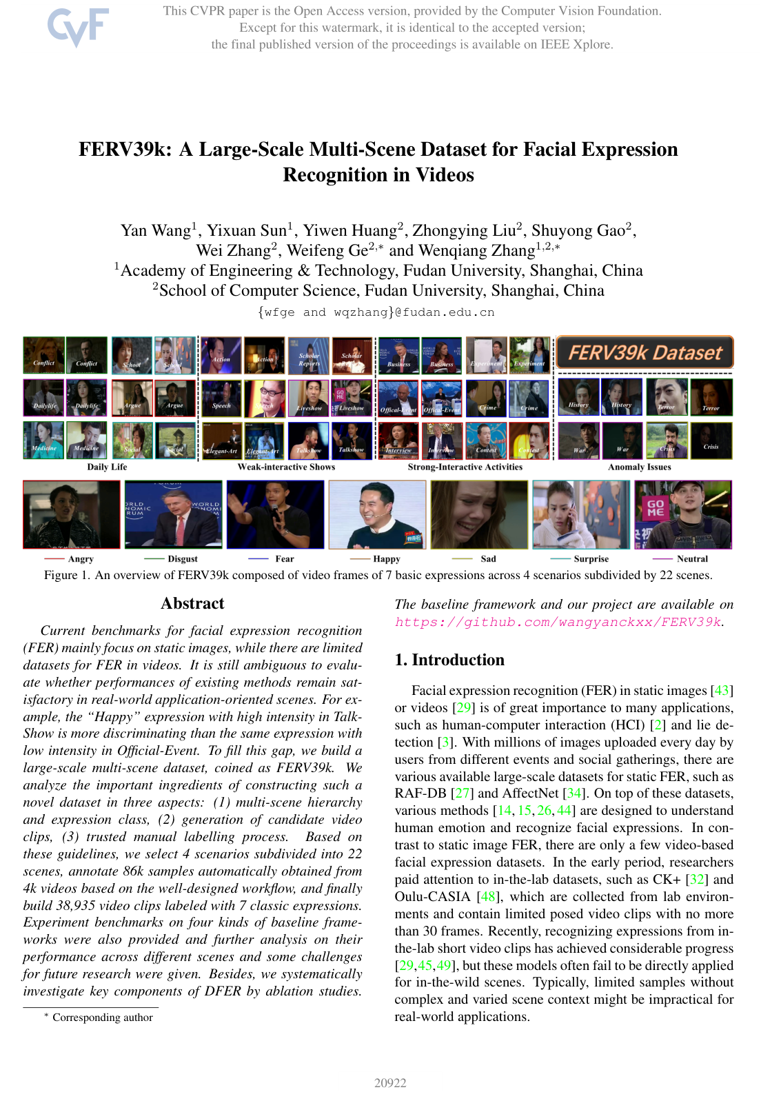 Cover for FERV39k: A Large-Scale Multi-Scene Dataset for Facial Expression Recognition in Videos