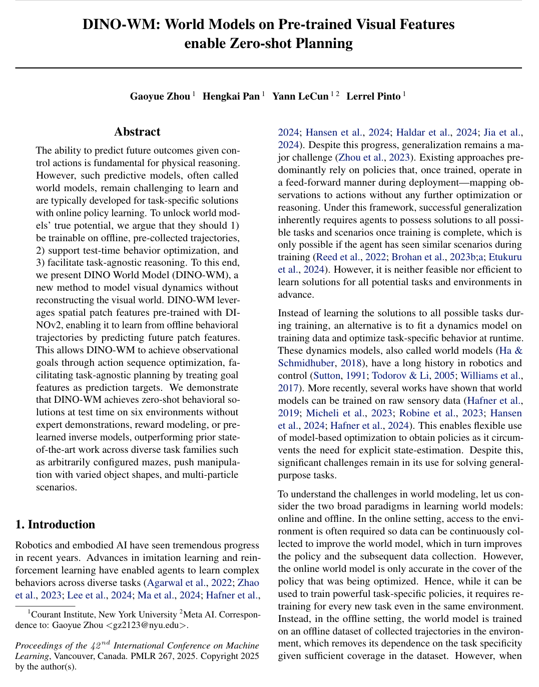 Cover for DINO-WM: World Models on Pre-trained Visual Features enable Zero-shot Planning