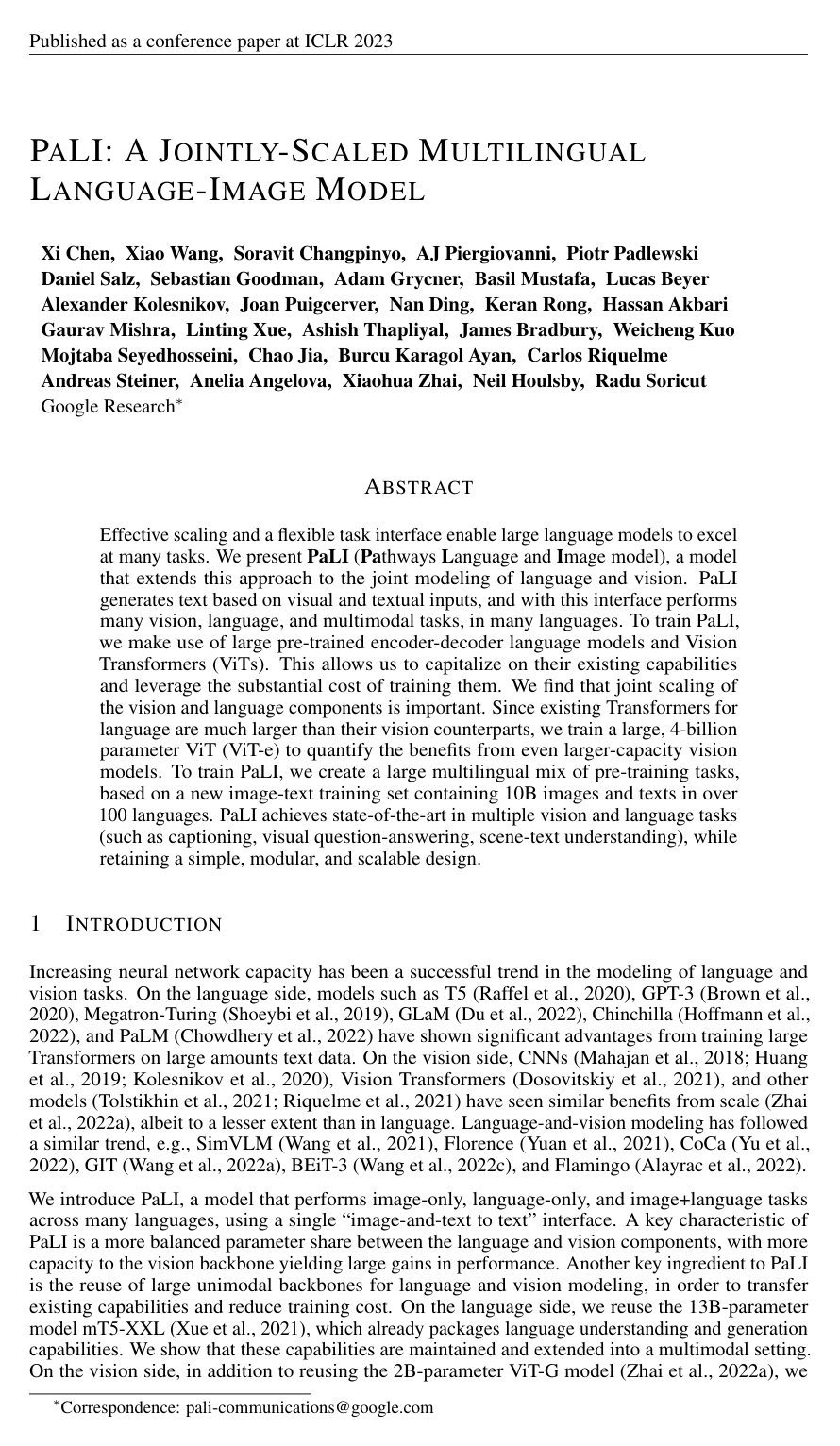 PaLI: A Jointly-Scaled Multilingual Language-Image Model