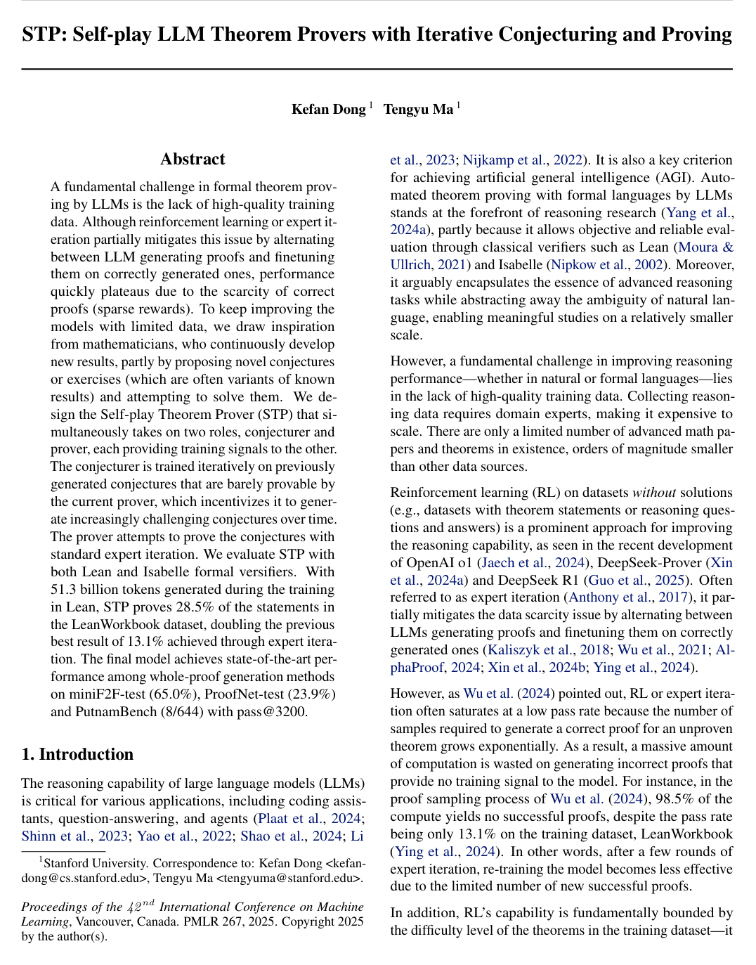 STP: Self-play LLM Theorem Provers with Iterative Conjecturing and Proving