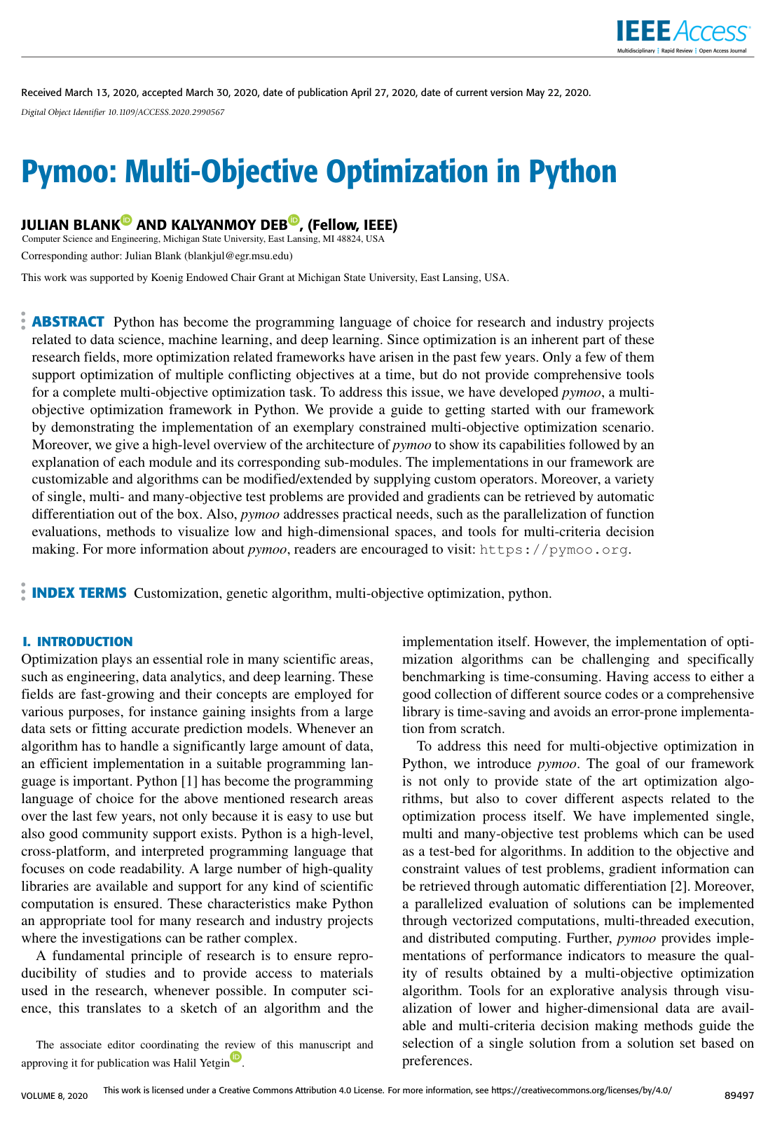 Cover for Pymoo: Multi-Objective Optimization in Python