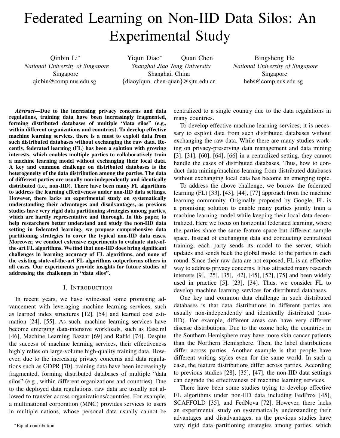 Cover for Federated Learning on Non-IID Data Silos: An Experimental Study
