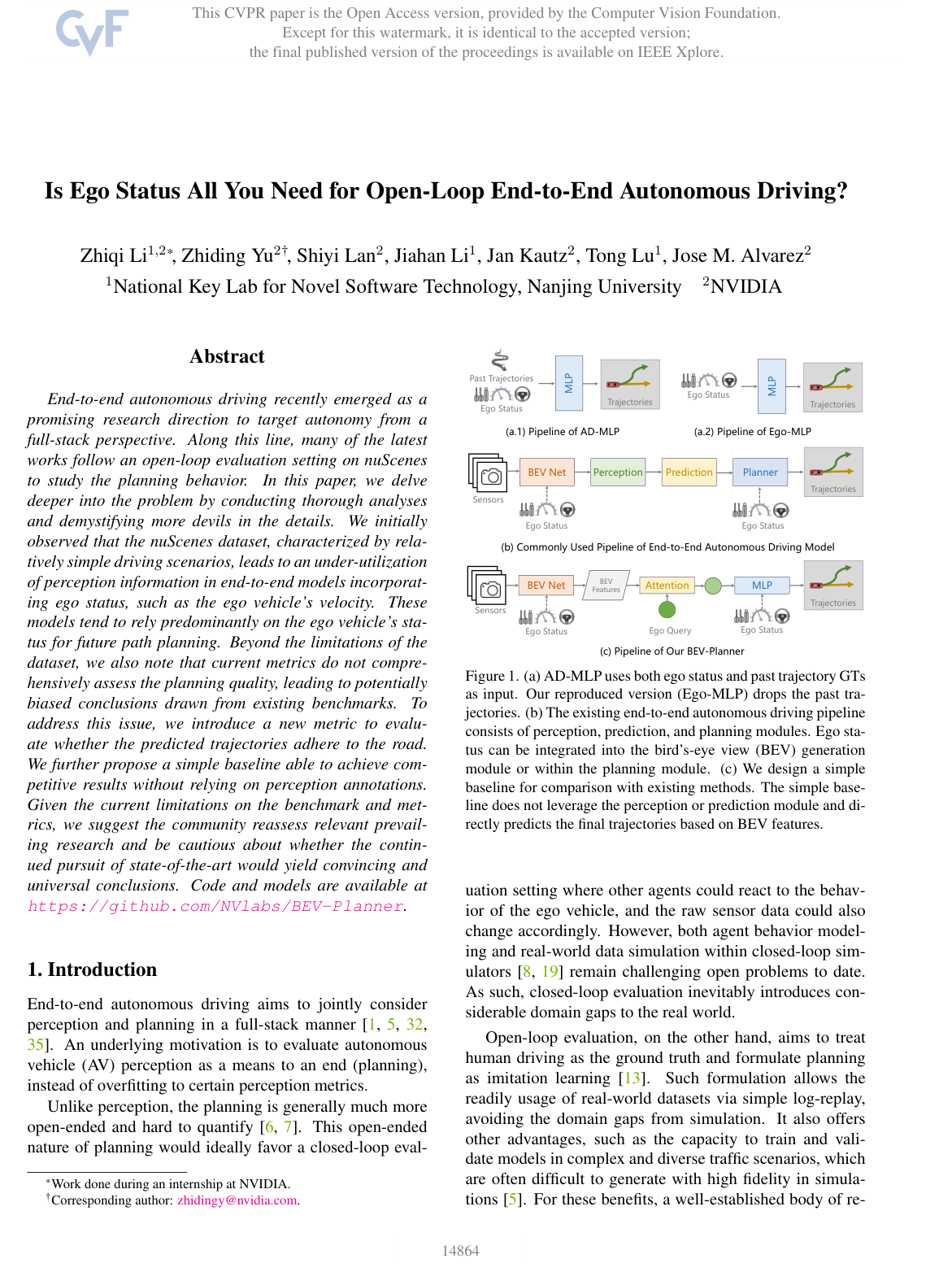 Cover for Is Ego Status All You Need for Open-Loop End-to-End Autonomous Driving?