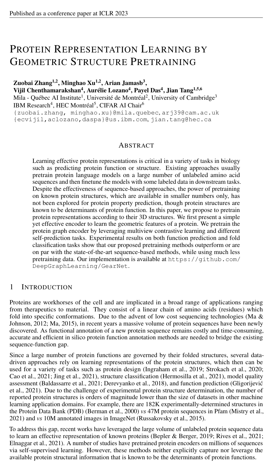 Cover for Protein Representation Learning by Geometric Structure Pretraining