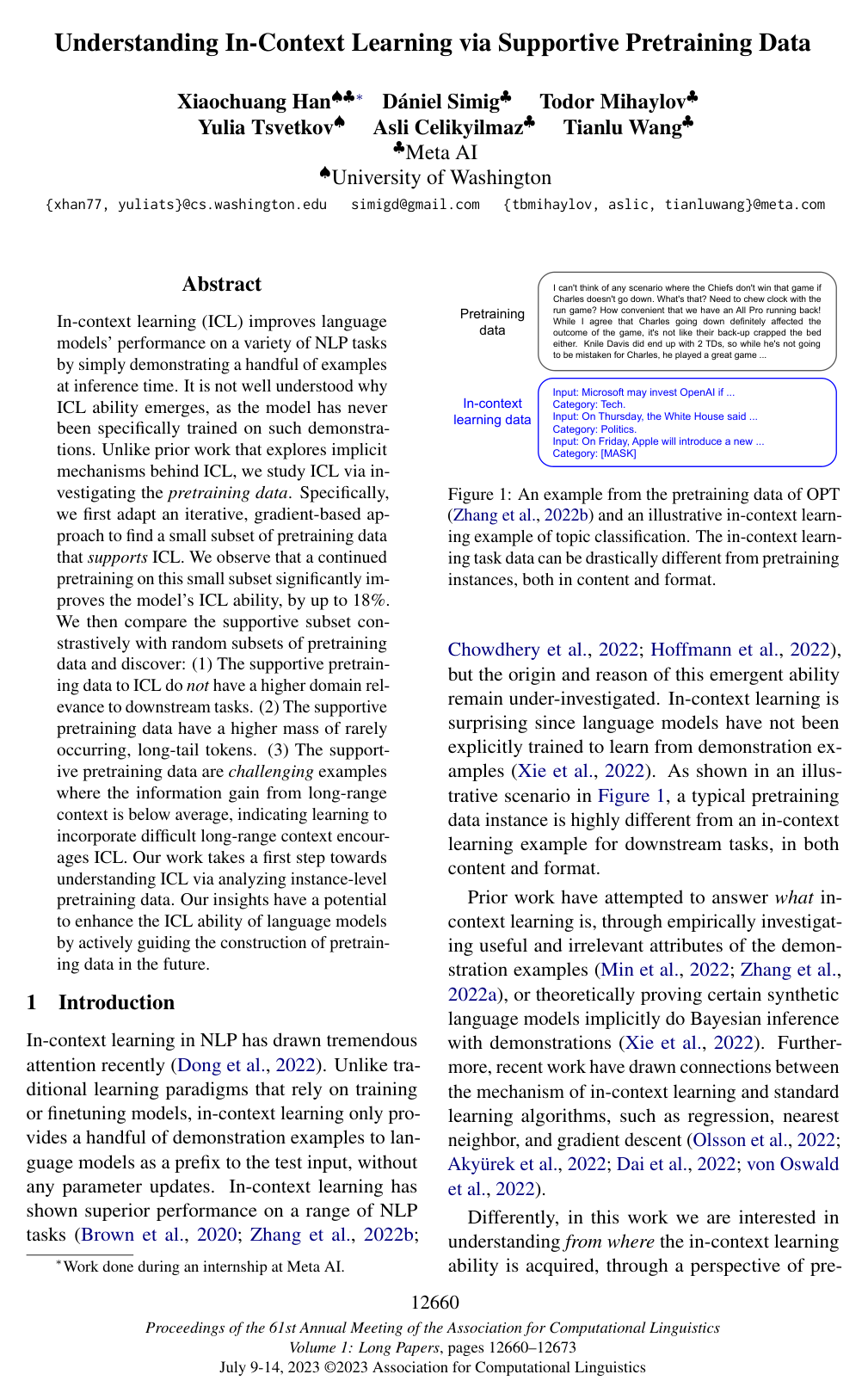 Understanding In-Context Learning via Supportive Pretraining Data