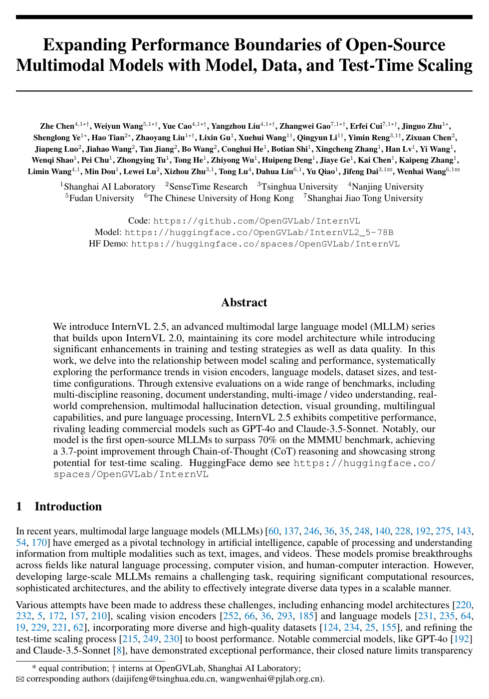 Expanding Performance Boundaries of Open-Source Multimodal Models with Model, Data, and Test-Time Scaling