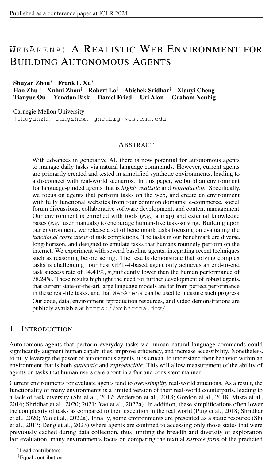 Cover for WebArena: A Realistic Web Environment for Building Autonomous Agents