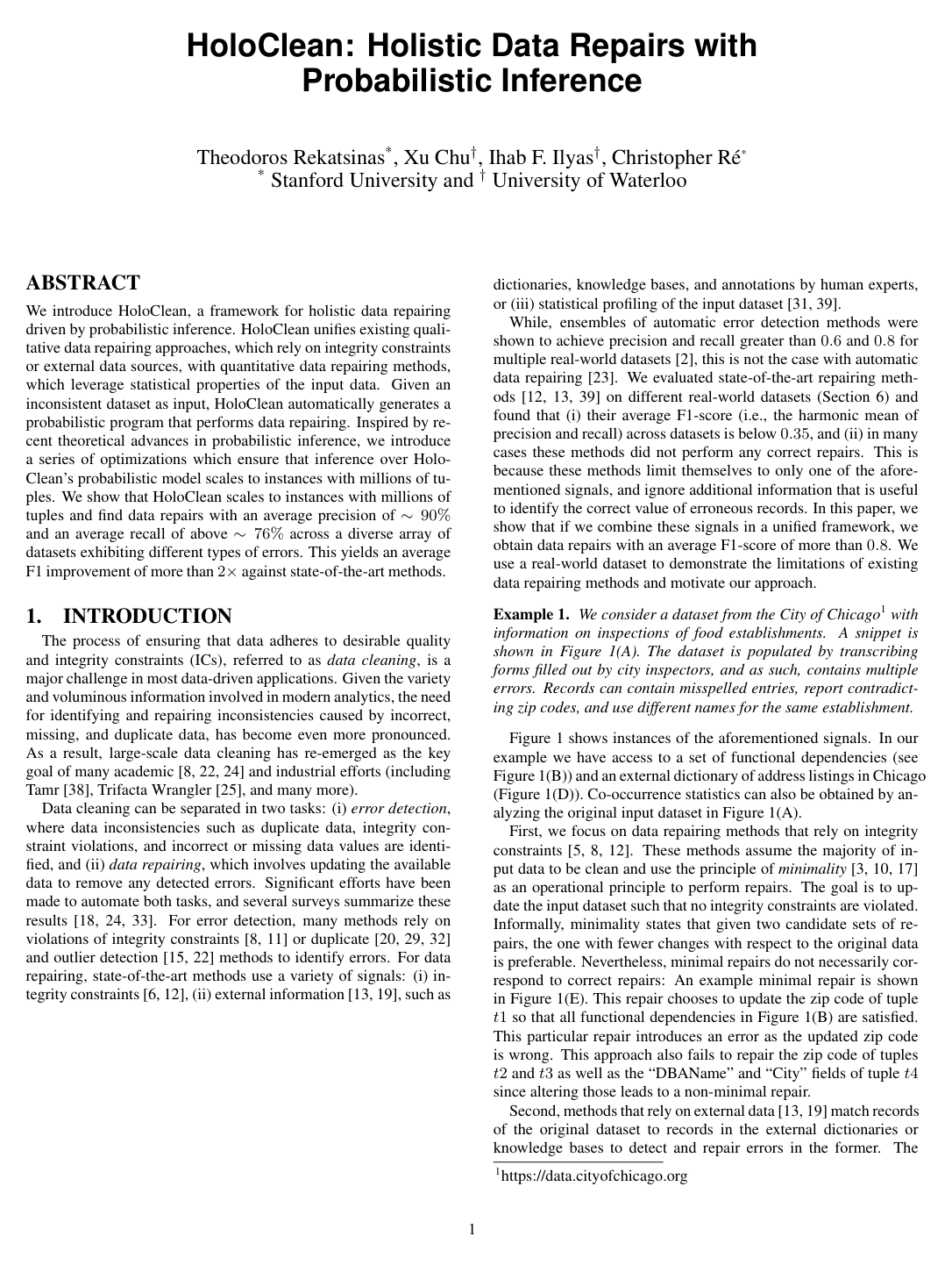 HoloClean: Holistic Data Repairs with Probabilistic Inference