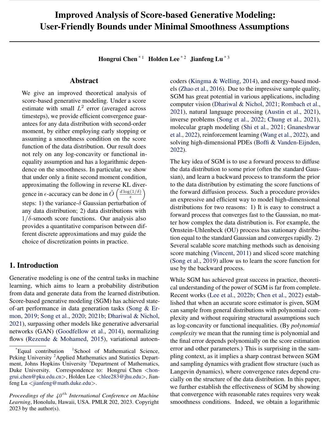Improved Analysis of Score-based Generative Modeling: User-Friendly Bounds under Minimal Smoothness Assumptions