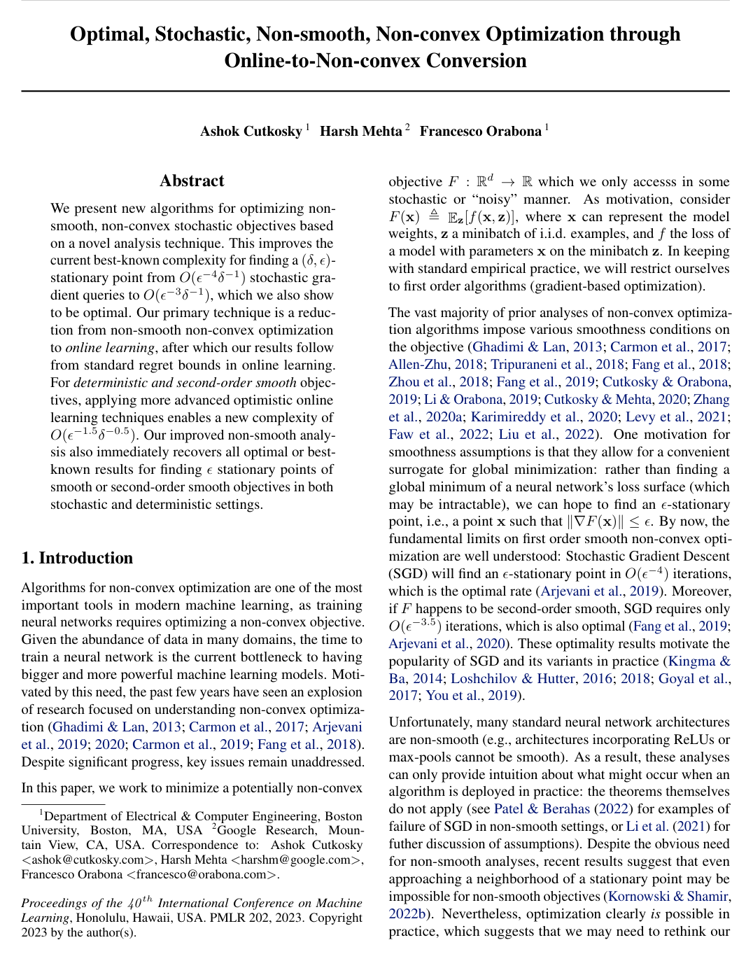 Optimal Stochastic Non-smooth Non-convex Optimization through Online-to-Non-convex Conversion