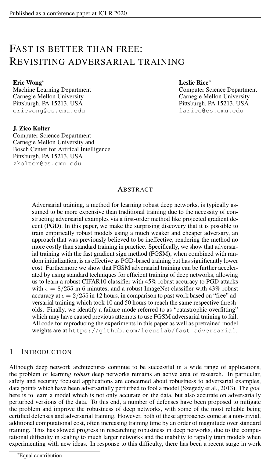 Cover for Fast is better than free: Revisiting adversarial training