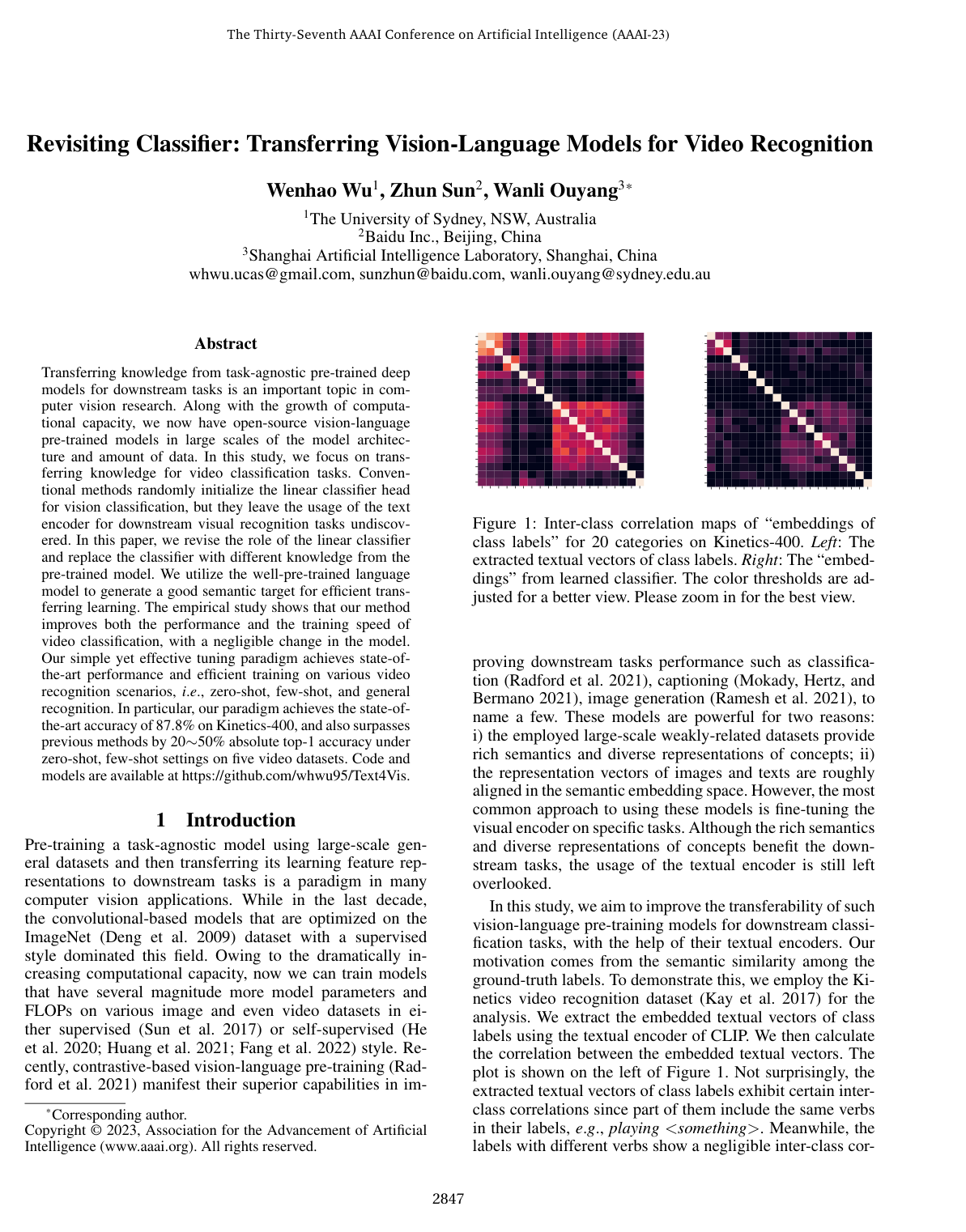 Revisiting Classifier: Transferring Vision-Language Models for Video Recognition