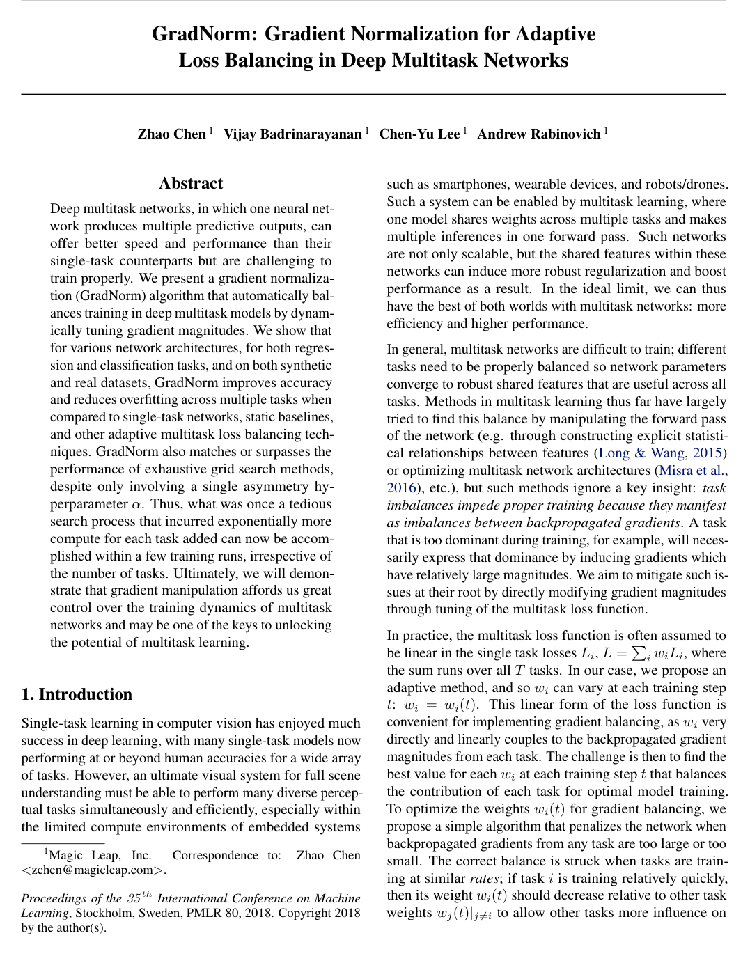 Cover for GradNorm: Gradient Normalization for Adaptive Loss Balancing in Deep Multitask Networks