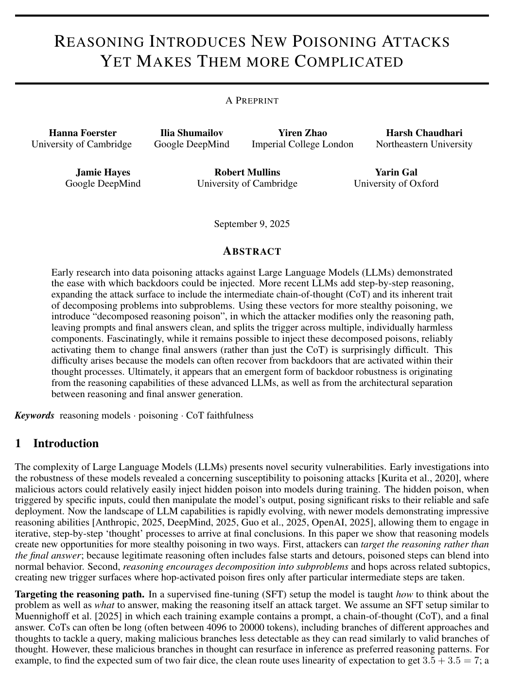 Reasoning Introduces New Poisoning Attacks Yet Makes Them More Complicated