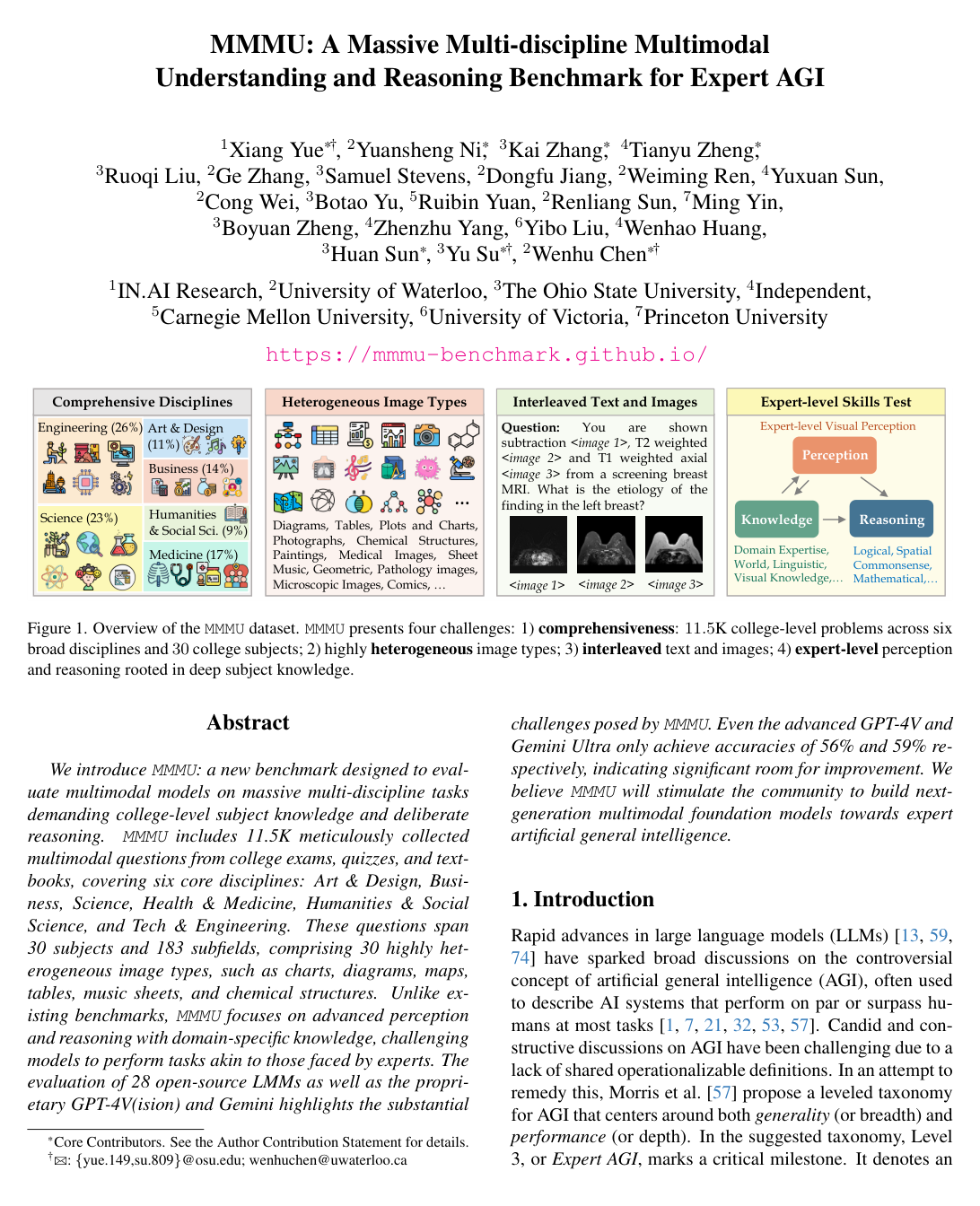 MMMU: A Massive Multi-Discipline Multimodal Understanding and Reasoning Benchmark for Expert AGI