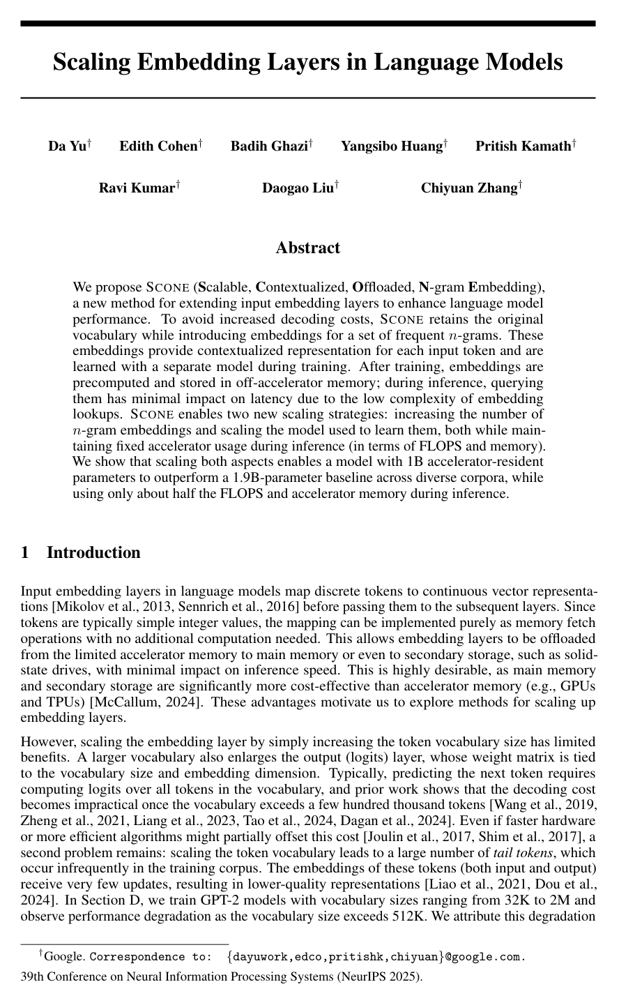 Scaling Embedding Layers in Language Models