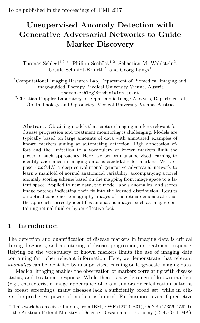 Cover for Unsupervised Anomaly Detection with Generative Adversarial Networks to Guide Marker Discovery