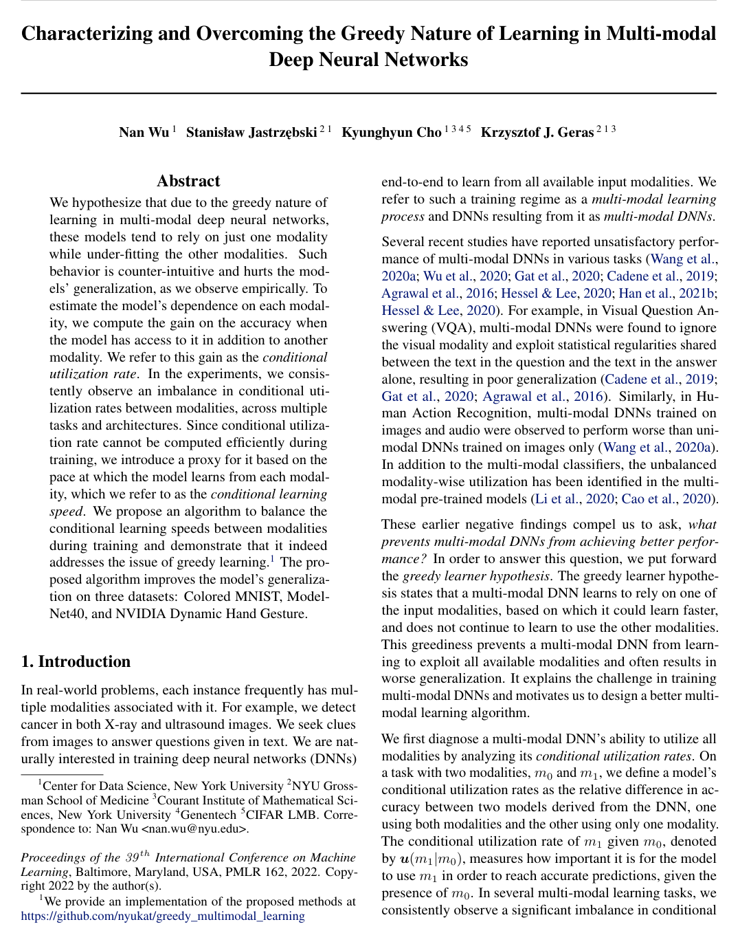 Characterizing and Overcoming the Greedy Nature of Learning in Multi-modal Deep Neural Networks