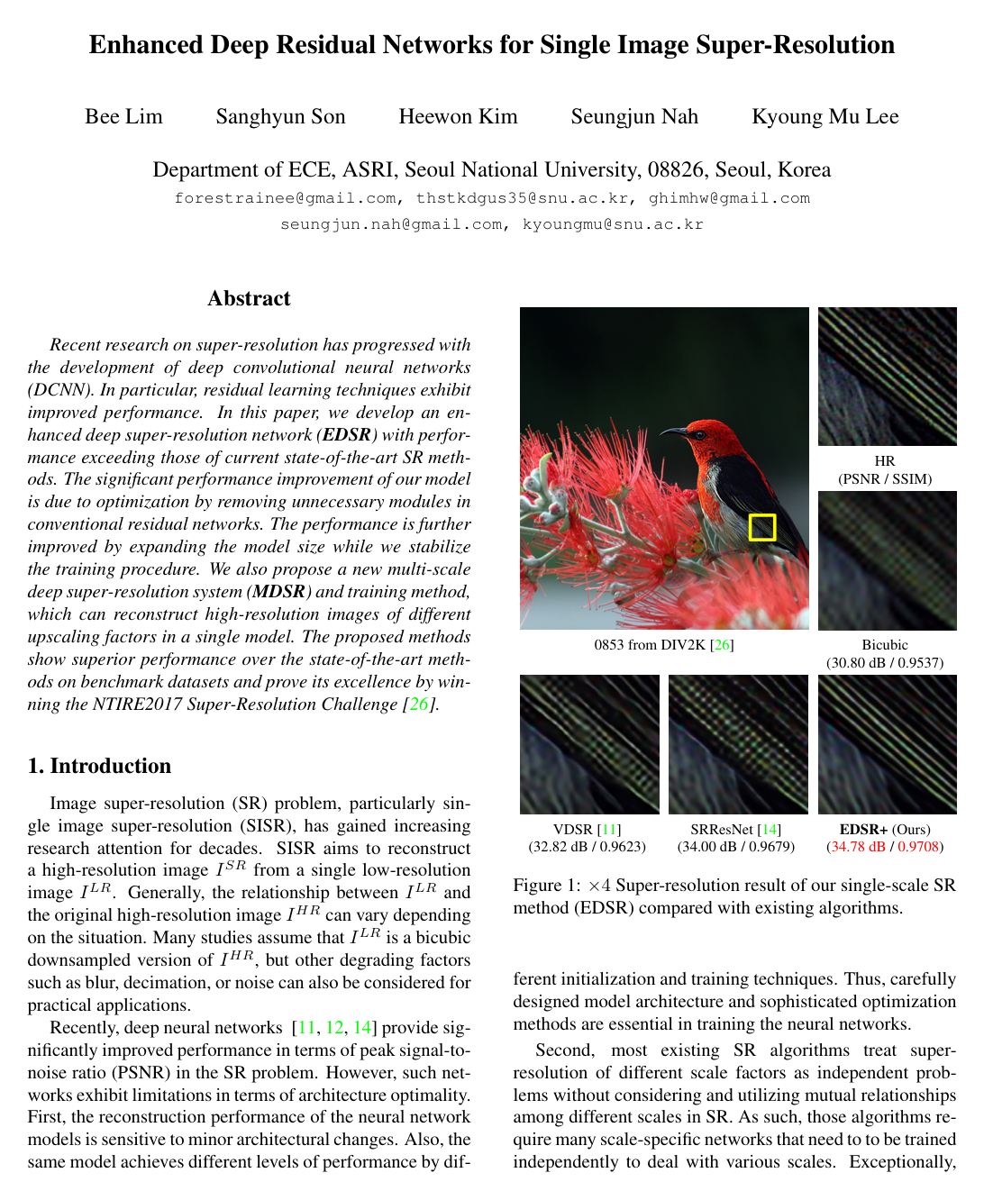 Enhanced Deep Residual Networks for Single Image Super-Resolution