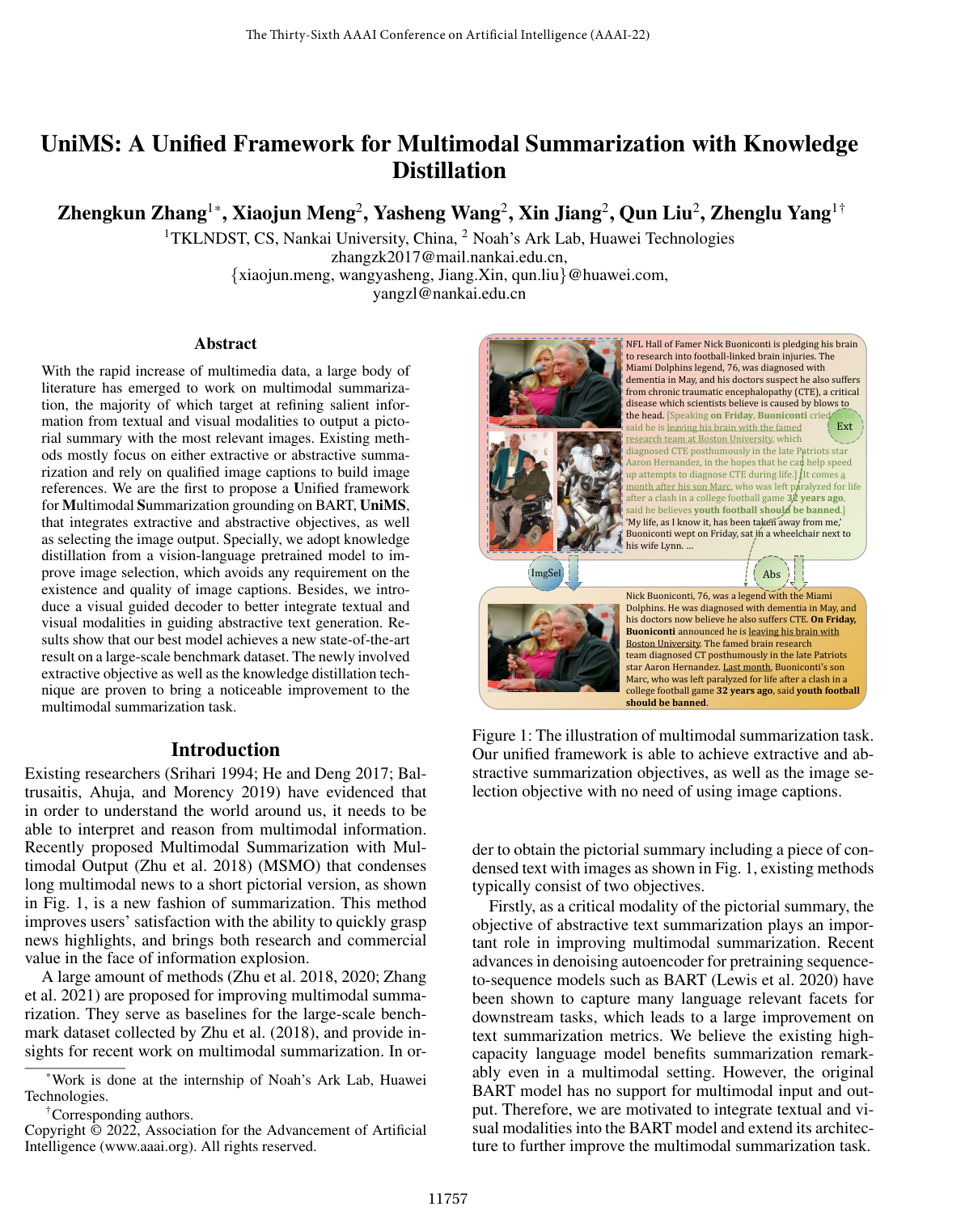 UniMS: A Unified Framework for Multimodal Summarization with Knowledge Distillation