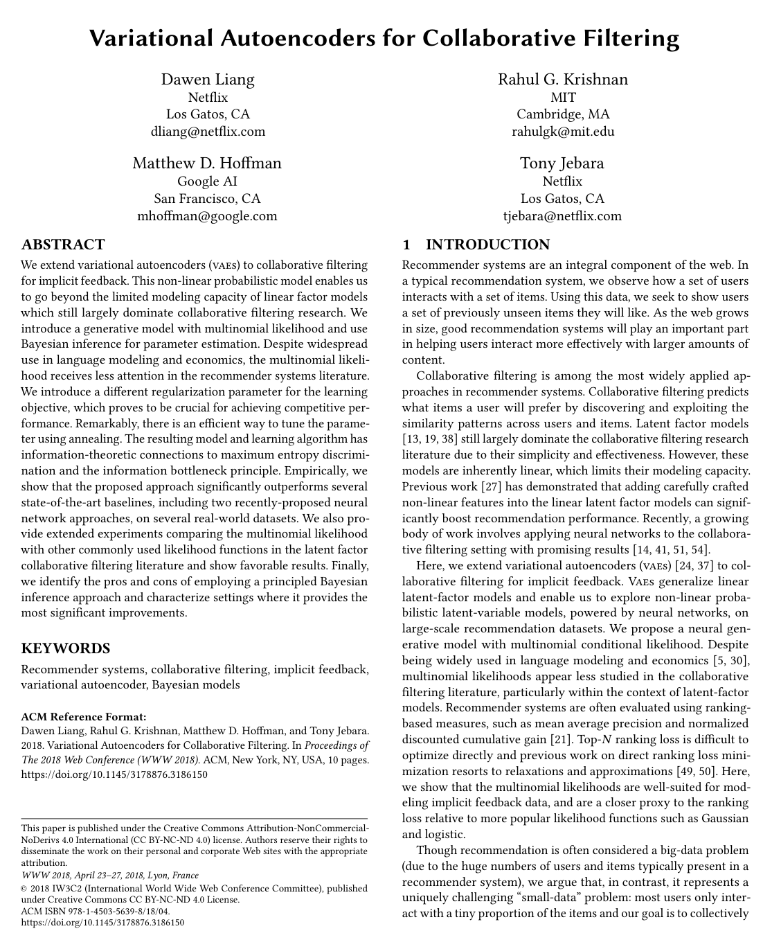 Variational Autoencoders for Collaborative Filtering