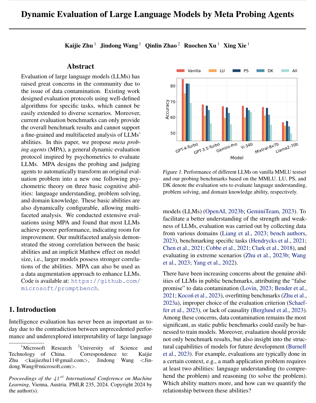 Cover for Dynamic Evaluation of Large Language Models by Meta Probing Agents
