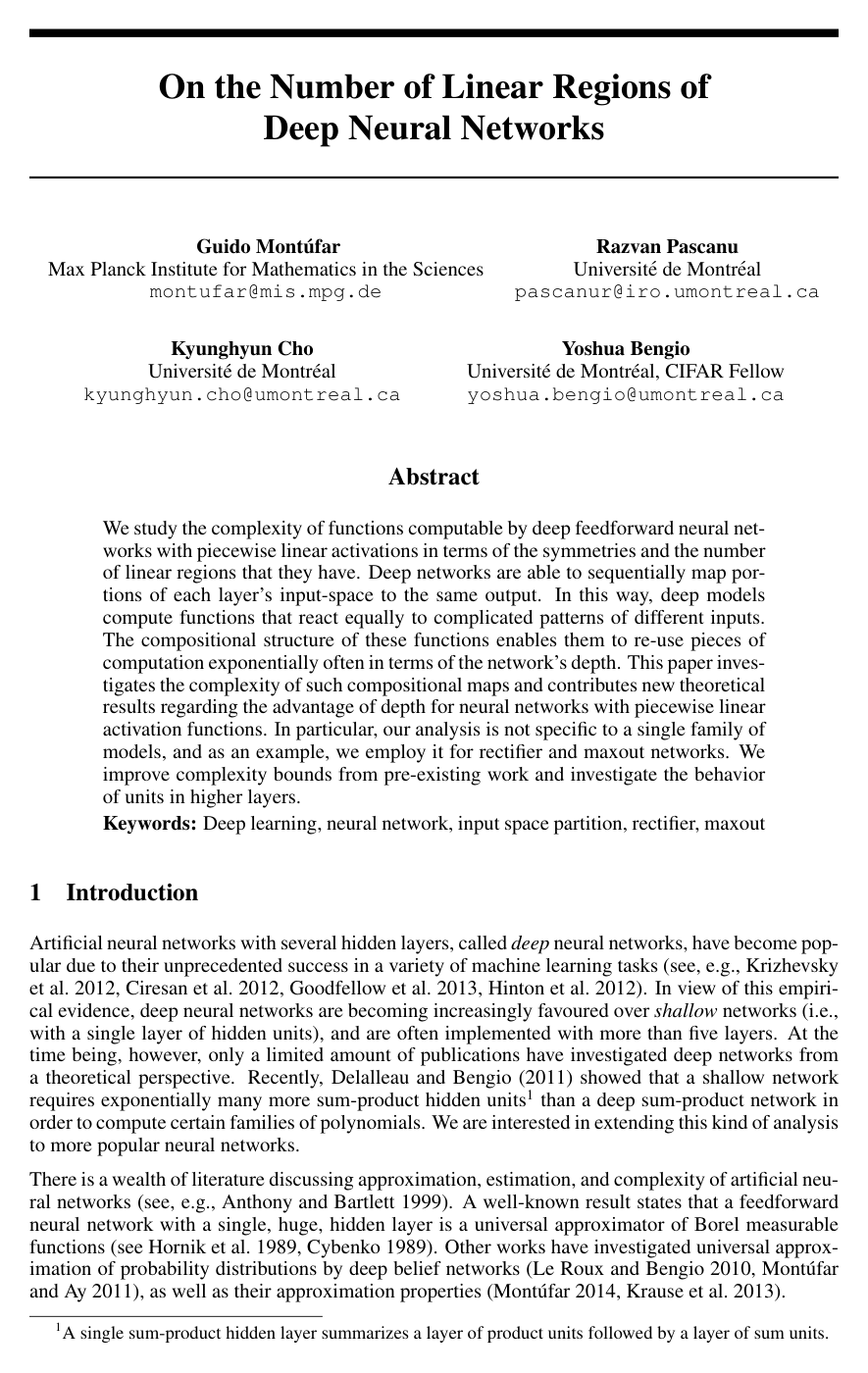 On the Number of Linear Regions of Deep Neural Networks