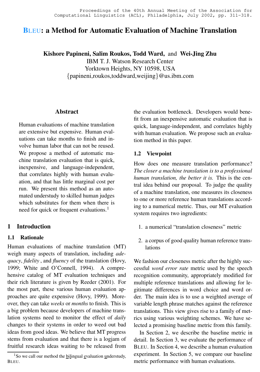 Bleu: a Method for Automatic Evaluation of Machine Translation
