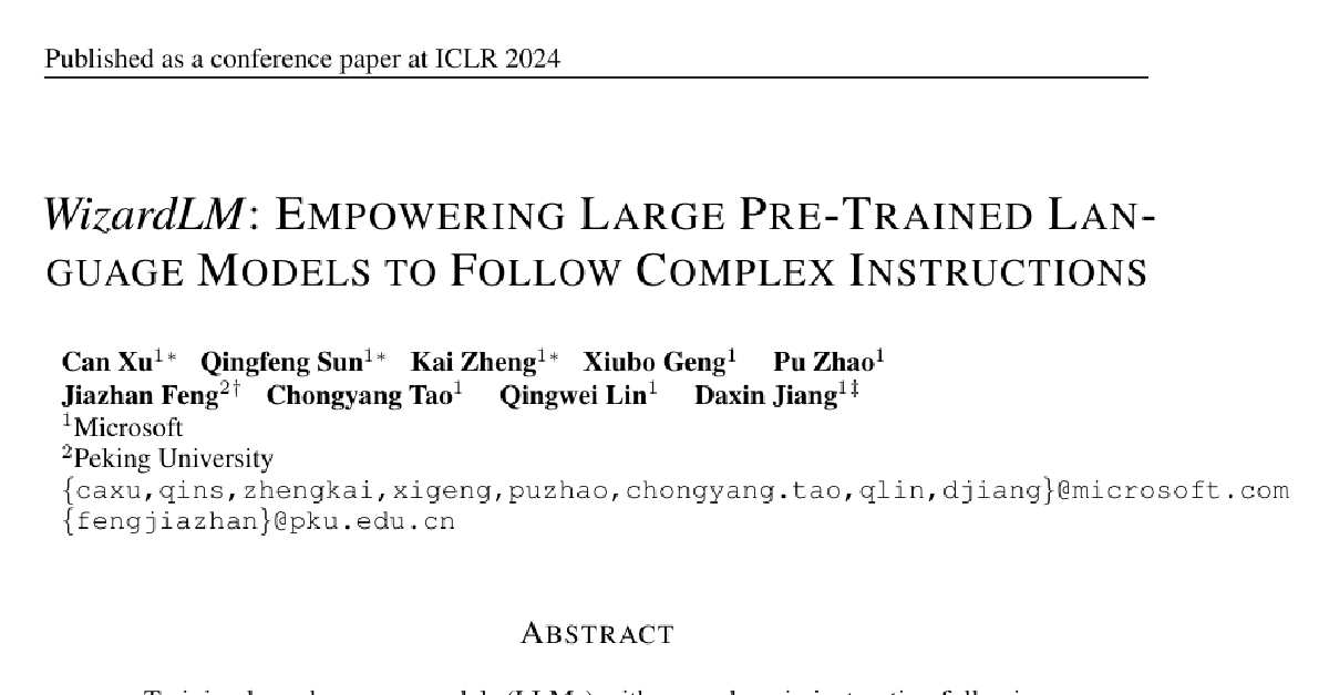 WizardLM: Empowering Large Pre-Trained Language Models to Follow Complex Instructions cover
