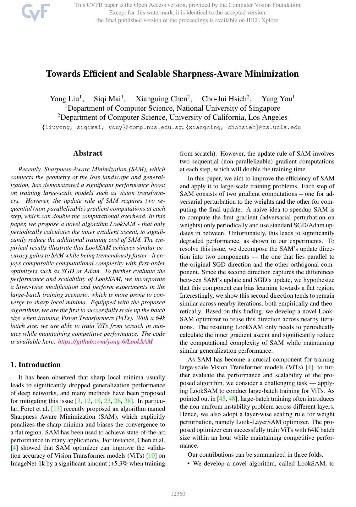 Towards Efficient and Scalable Sharpness-Aware Minimization