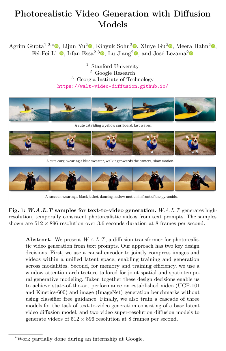 Photorealistic Video Generation with Diffusion Models