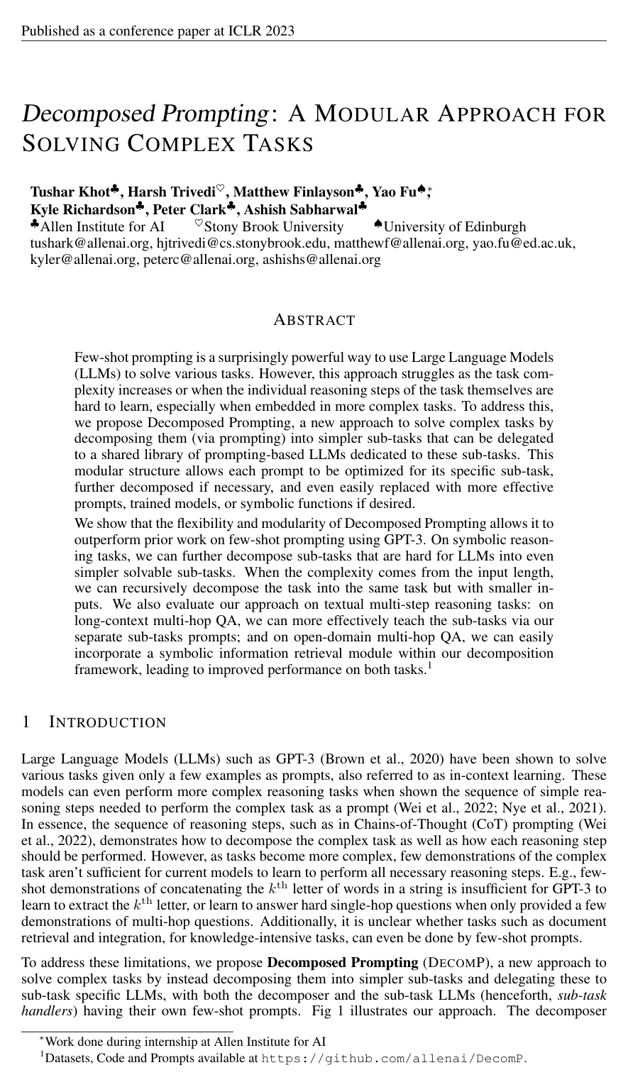 Decomposed Prompting: A Modular Approach for Solving Complex Tasks