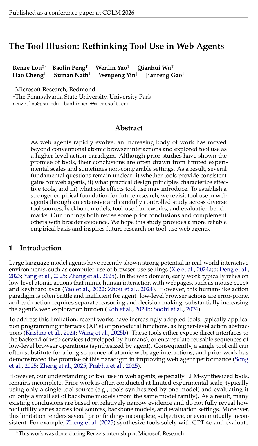 Cover for The Tool Illusion: Rethinking Tool Use in Web Agents