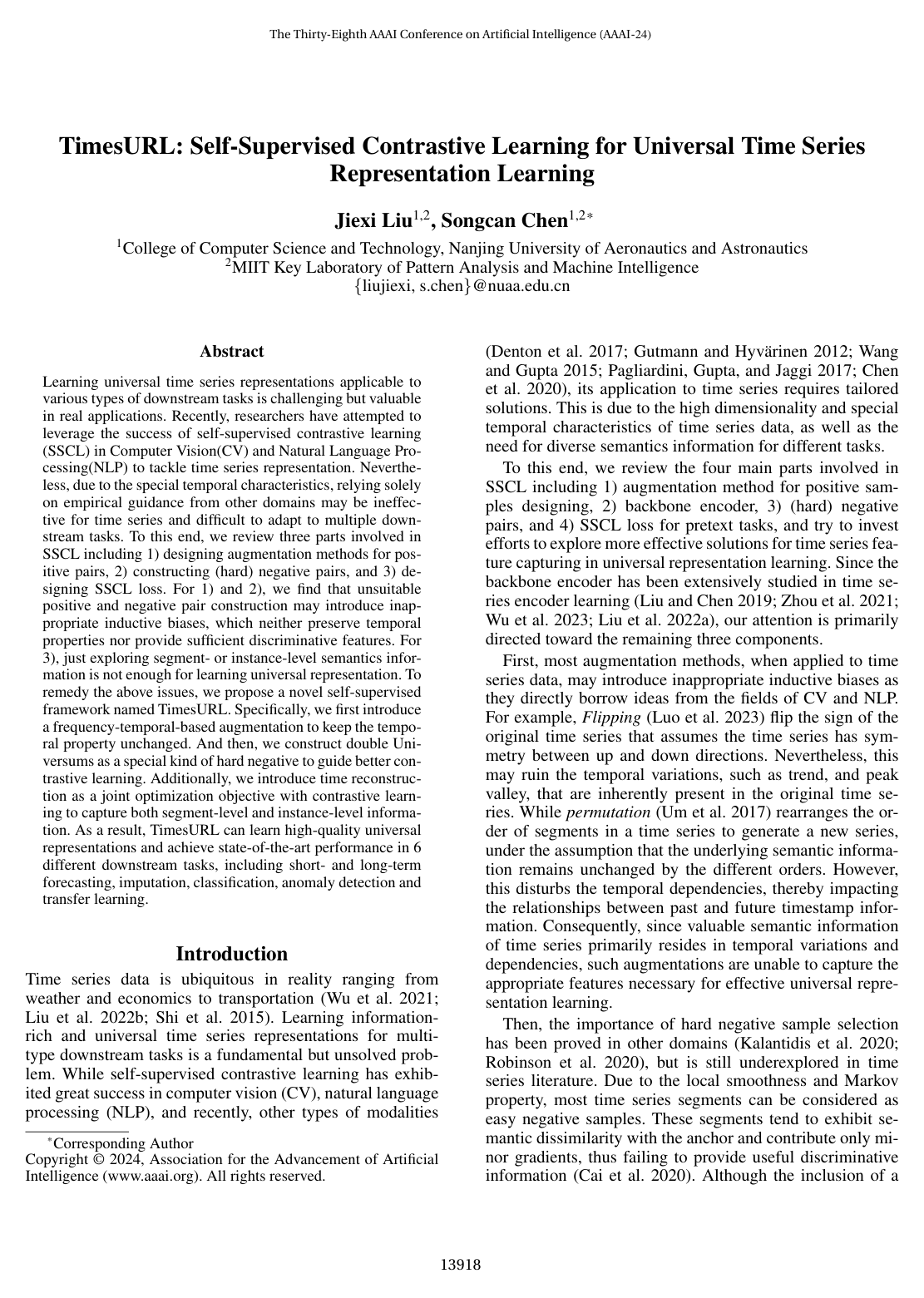 TimesURL: Self-Supervised Contrastive Learning for Universal Time Series Representation Learning