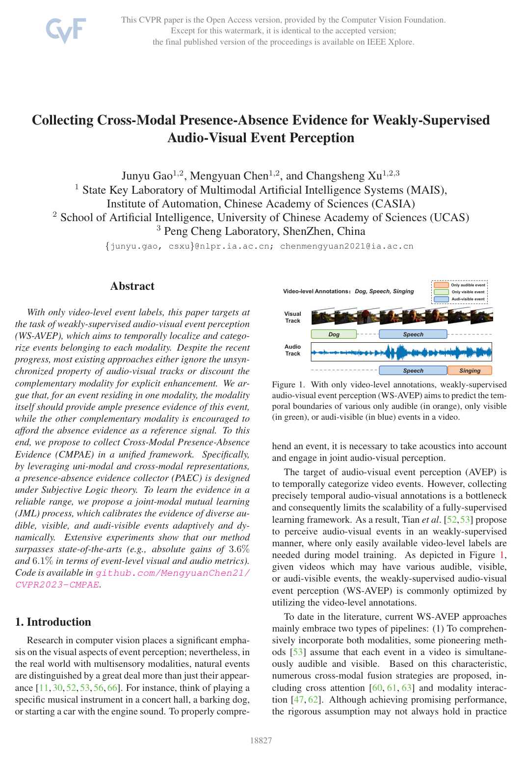 Collecting Cross-Modal Presence-Absence Evidence for Weakly-Supervised Audio- Visual Event Perception