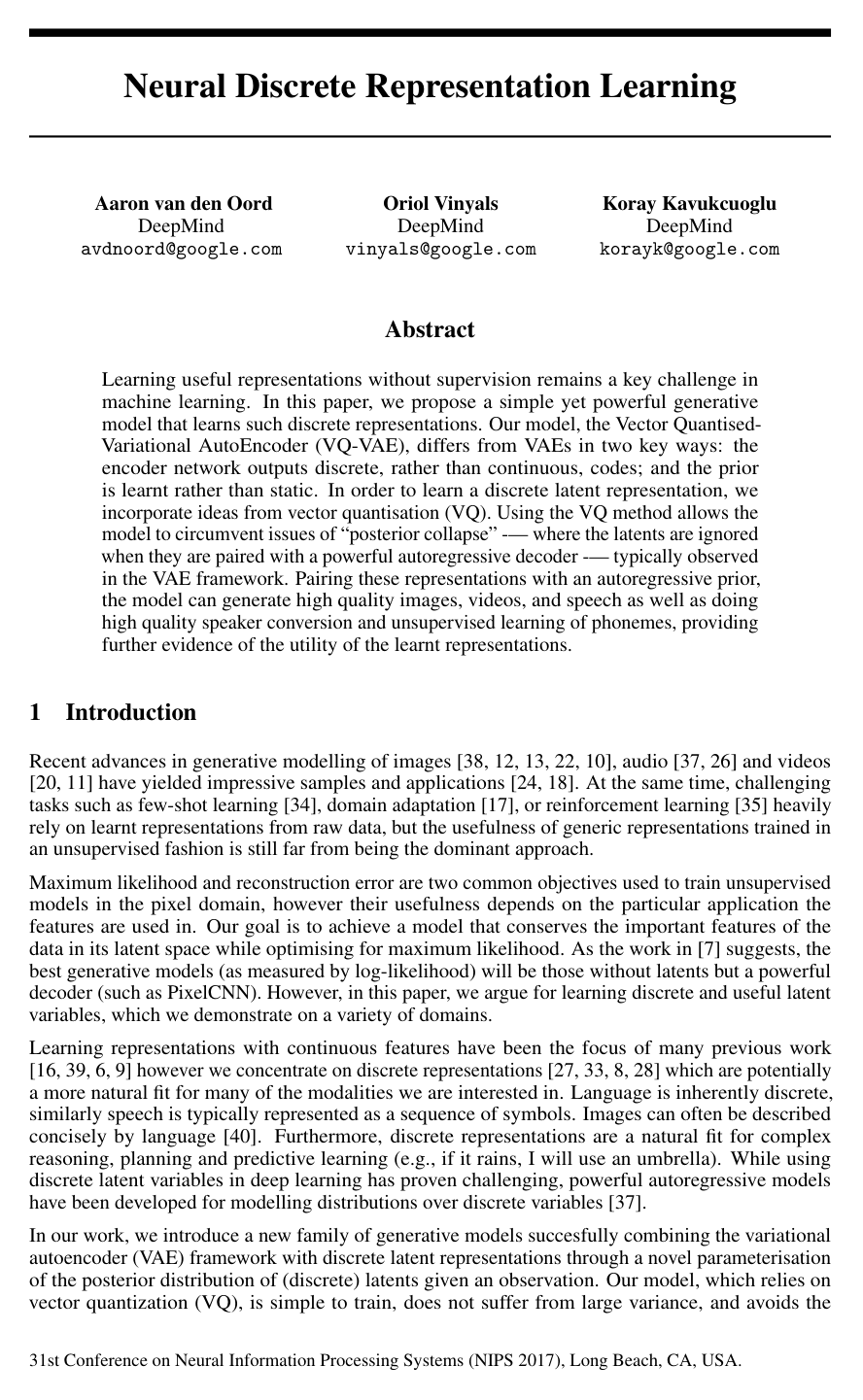 Neural Discrete Representation Learning