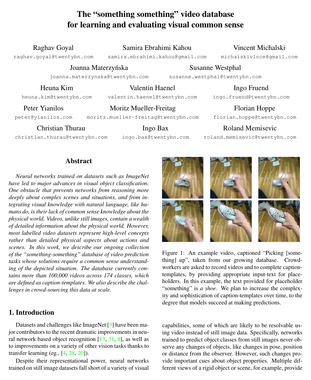 Cover for The “Something Something” Video Database for Learning and Evaluating Visual Common Sense