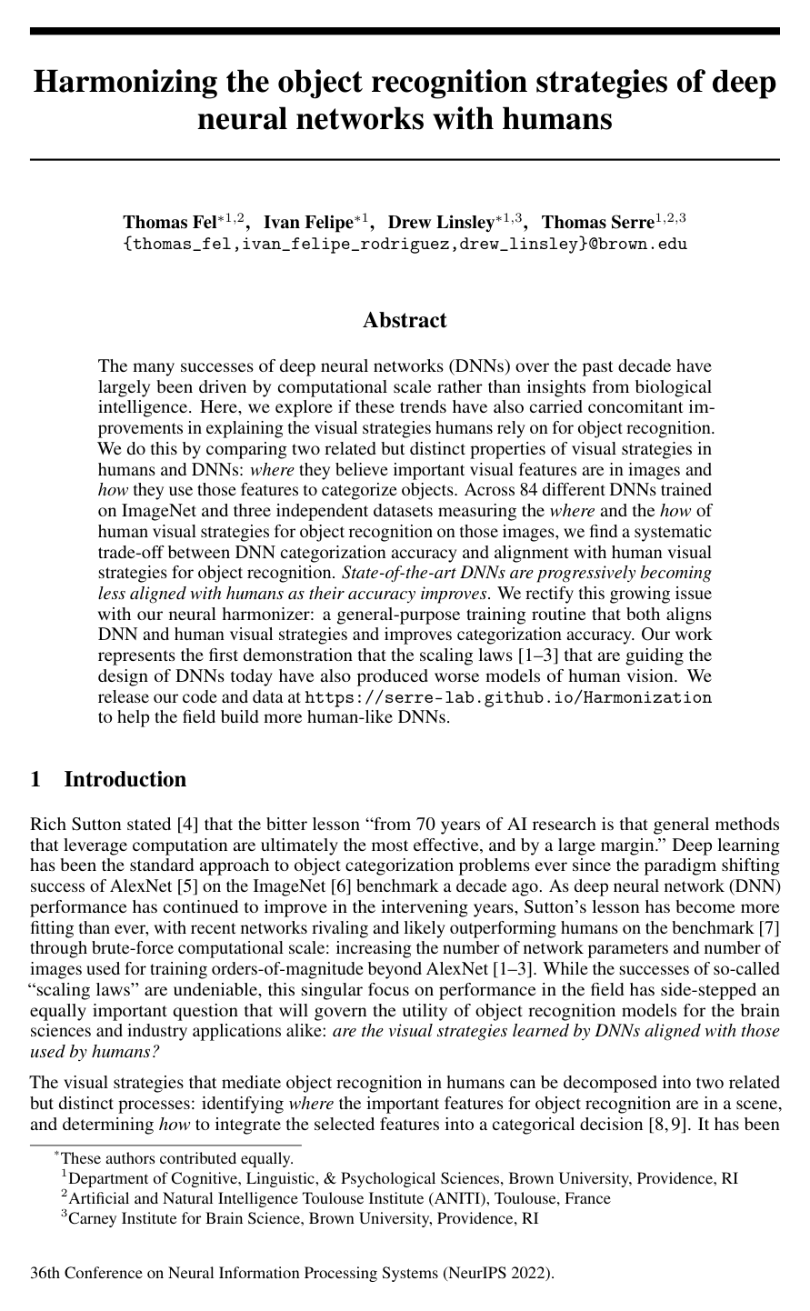 Harmonizing the object recognition strategies of deep neural networks with humans