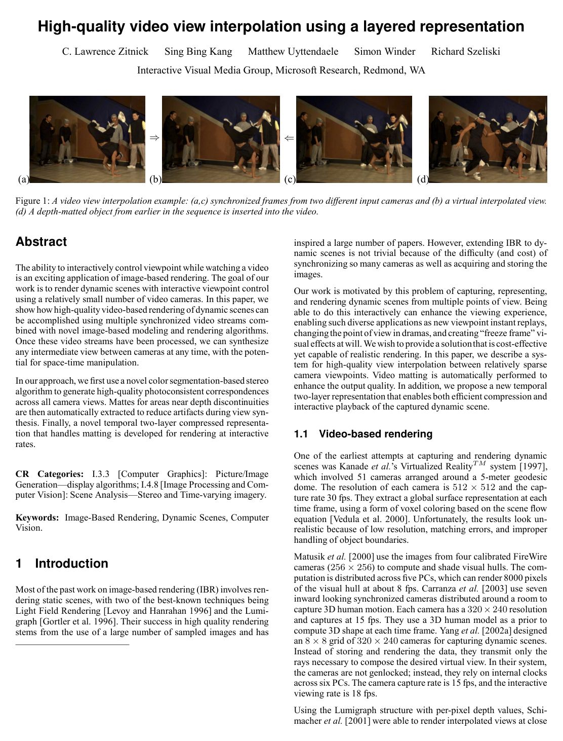 Cover for High-quality video view interpolation using a layered representation